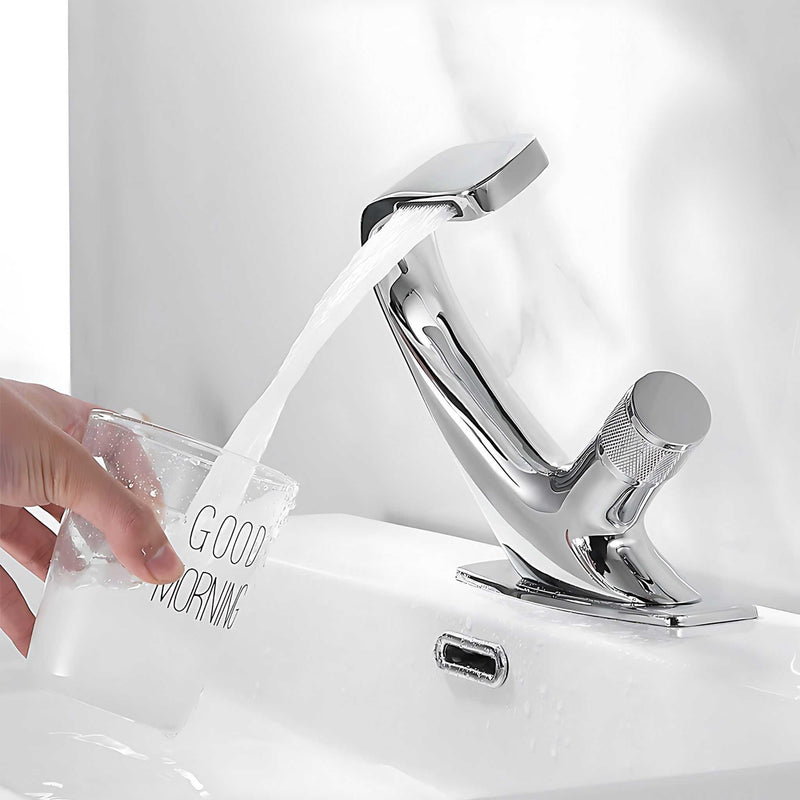 Bathroom Sink Faucet - Adam Modern Waterfall Bathroom Sink Faucet Deck Mounted Single Hole - undefined - Signature Faucets