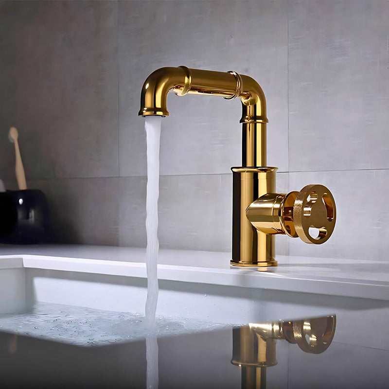 Bathroom Sink Faucet - Imdorf Industrial Style Brass Single Hole One Handle Bathroom Faucets - Gold - Signature Faucets