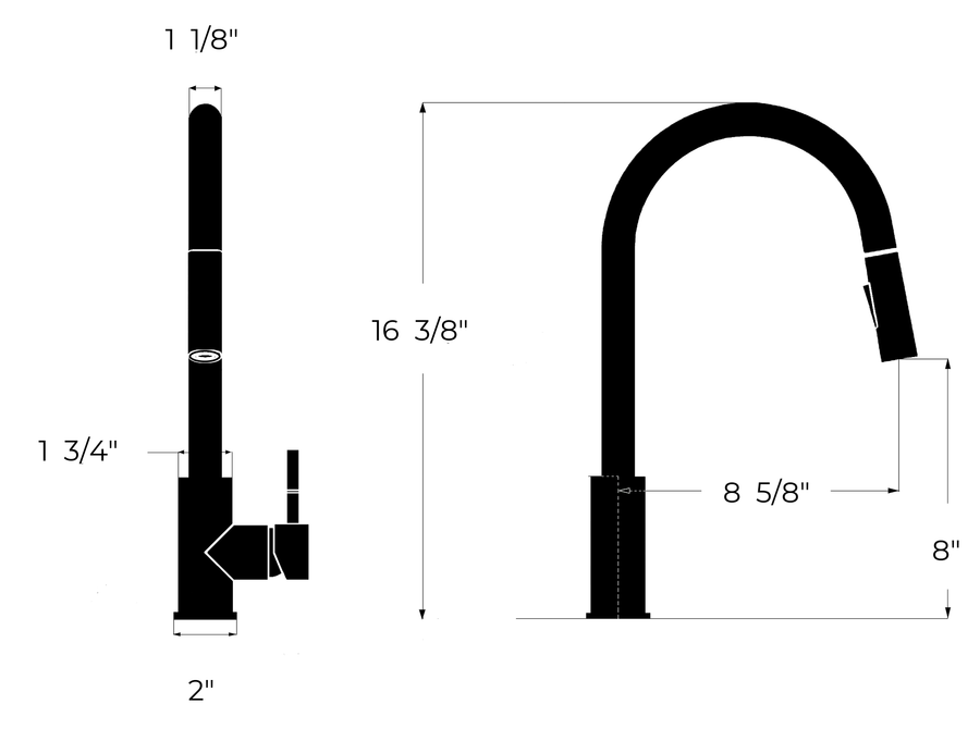 Imperium Touch Kitchen Faucet with Gooseneck Pull-Down Sprayer dimension drawing