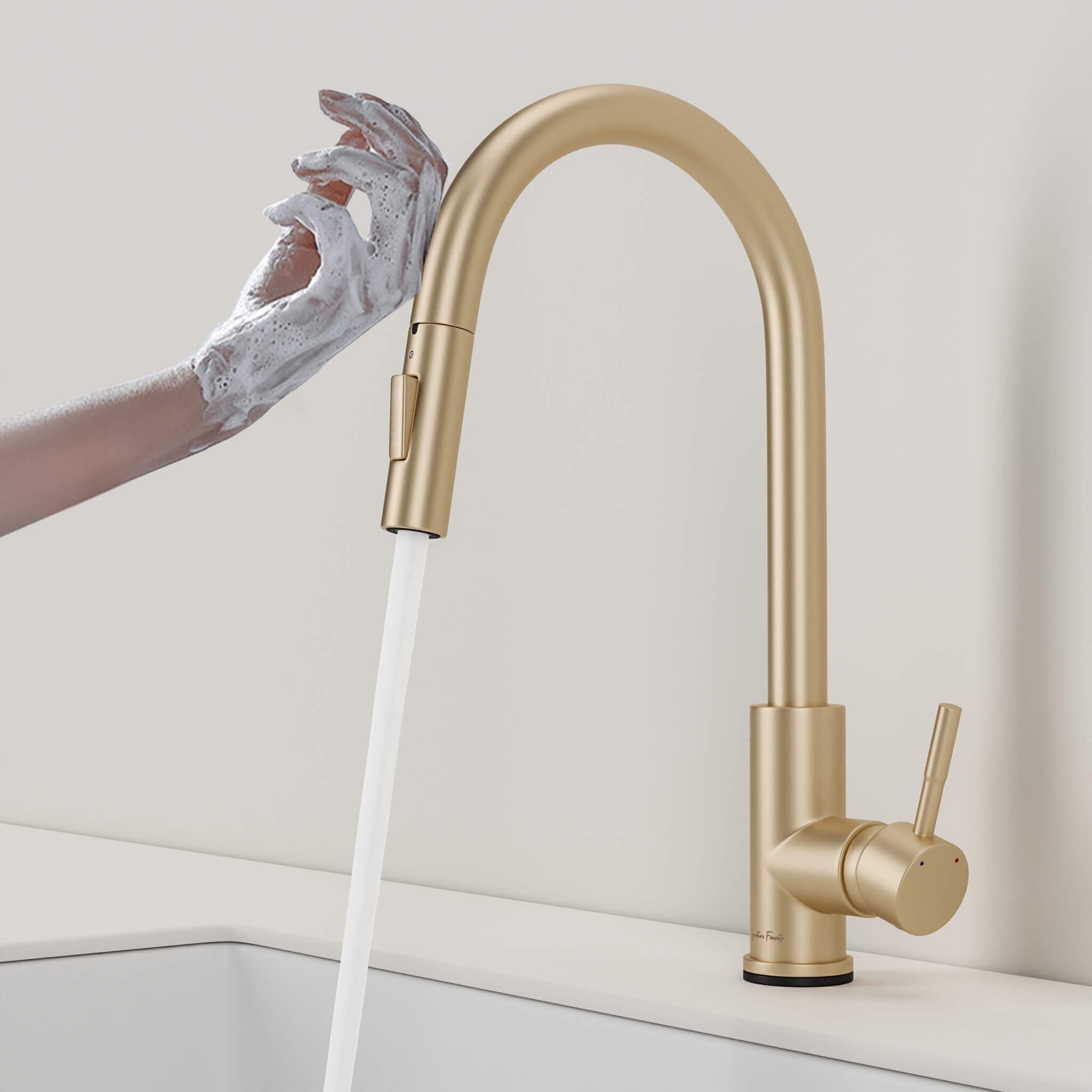 Stainless steel kitchen faucet - Imperium Touch Control Dual Function Pull Out sprayer Spout Kitchen Faucet - Brushed Gold - Signature Faucets #color_brushed gold