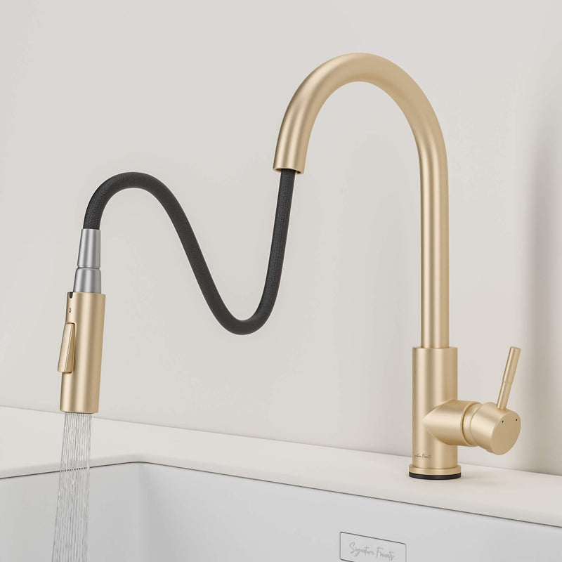 Stainless steel kitchen faucet - Imperium Touch Control Dual Function Pull Out sprayer Spout Kitchen Faucet - Brushed Gold - Signature Faucets #color_brushed gold
