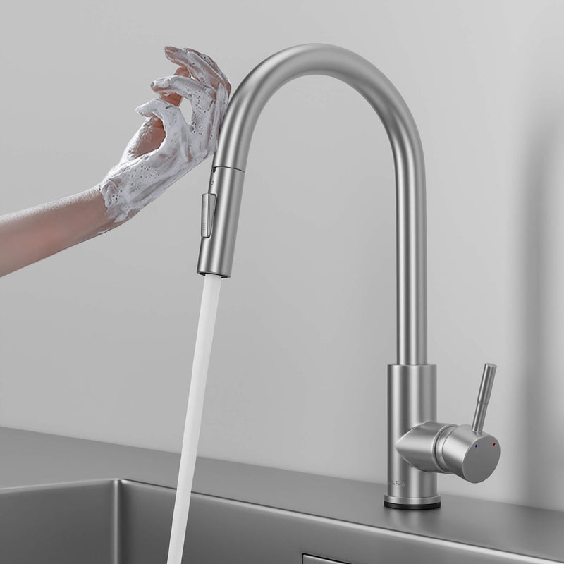 Stainless steel kitchen faucet - Imperium Touch Control Dual Function Pull Out sprayer Spout Kitchen Faucet - Signature Faucets #color_brushed nickel