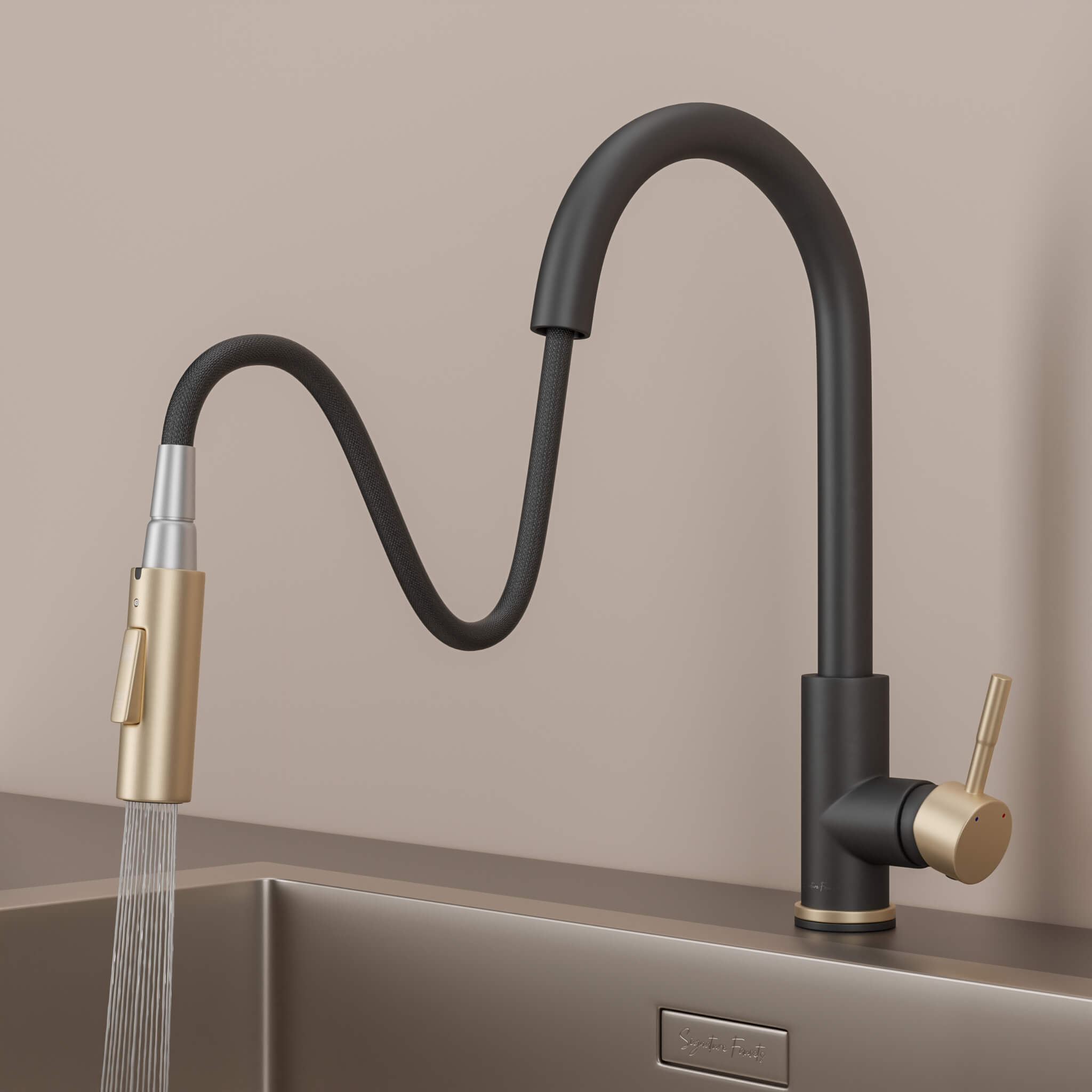 Stainless steel kitchen faucet - Imperium Touch Control Dual Function Pull Out sprayer Spout Kitchen Faucet - Brushed Gold - Signature Faucets #color_matte black and brushed gold