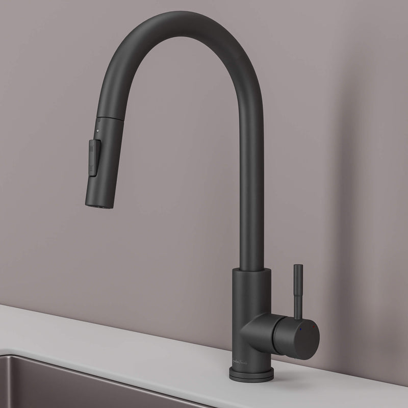 Stainless steel kitchen faucet - Imperium Touch Control Dual Function Pull Out sprayer Spout Kitchen Faucet - Brushed Nickel - Signature Faucets #color_matte black