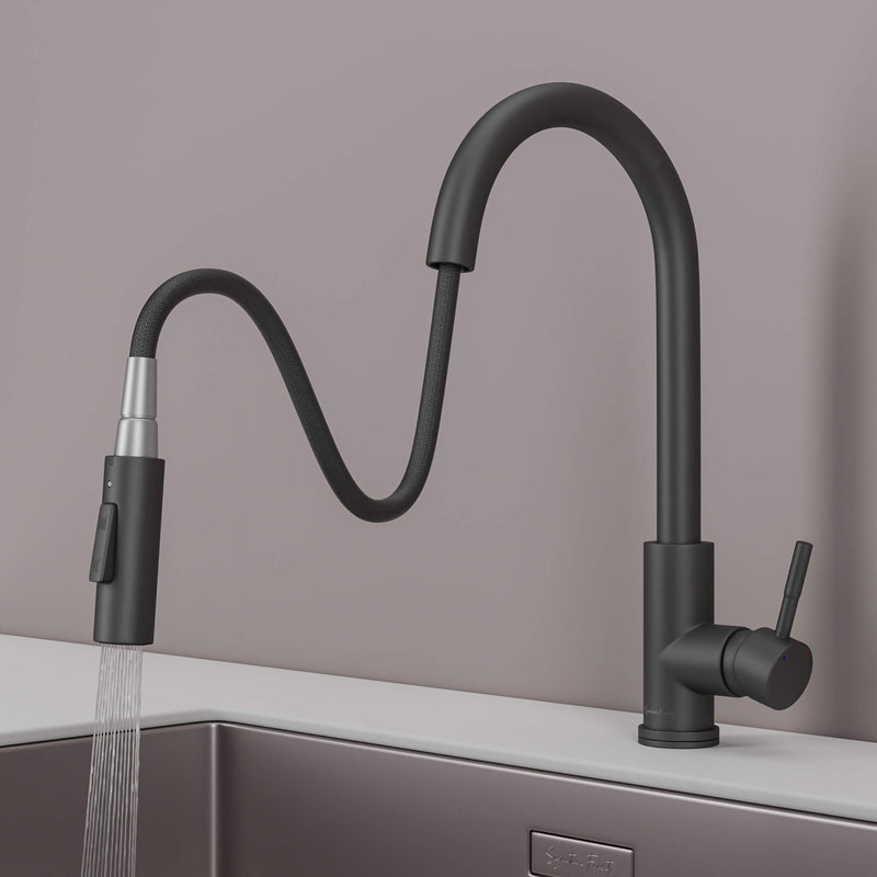 Stainless steel kitchen faucet - Imperium Touch Control Dual Function Pull Out sprayer Spout Kitchen Faucet - Brushed Nickel - Signature Faucets #color_matte black