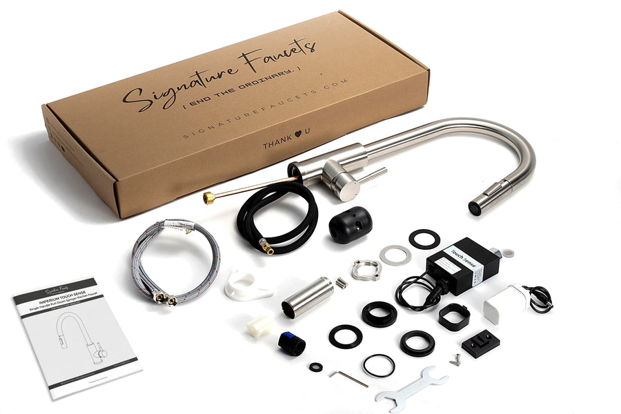 Imperium Touch Kitchen Faucet with Gooseneck Pull-Down Sprayer — what's included in the box