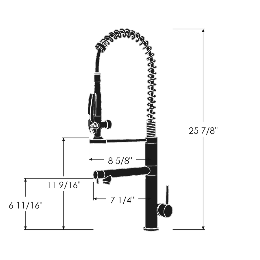 Klempner Commercial Kitchen Faucet with Pull-Down Sprayer & Pot Filler dimension drawing