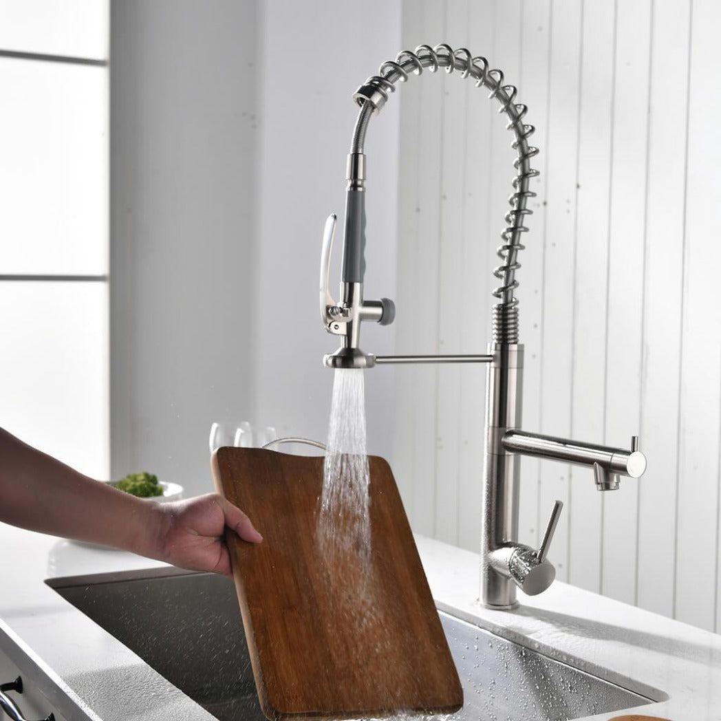 Kitchen Faucet - Klempner Professional Pull Down Spray Dual Handle Swivel Spout Kitchen Faucet - Brushed Nickel - Signature Faucets #color_brushed nickel