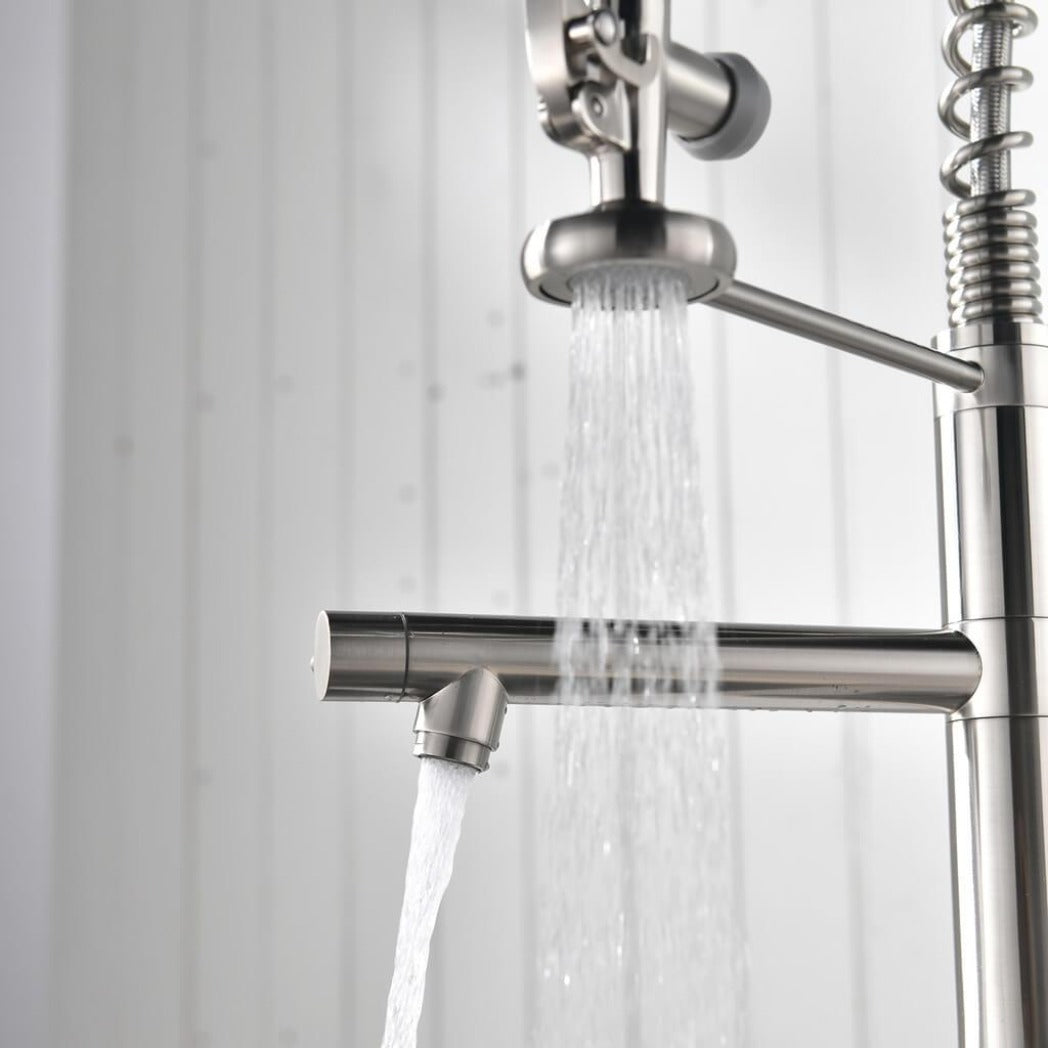 Kitchen Faucet - Klempner Professional Pull Down Spray Dual Handle Swivel Spout Kitchen Faucet - Brushed Nickel - Signature Faucets #color_brushed nickel
