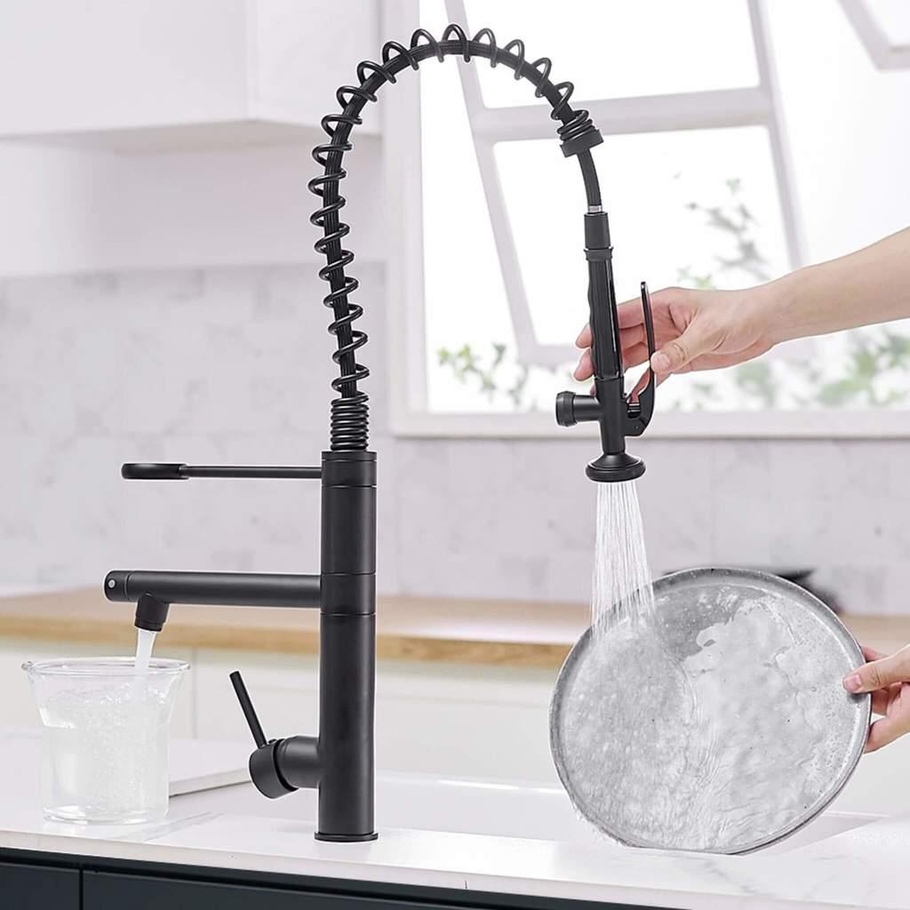 Kitchen Faucet - Klempner Professional Pull Down Spray Dual Handle Swivel Spout Kitchen Faucet - Matte Black - Signature Faucets #color_matte black