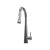 3D model of Arcus Touch Kitchen Faucet with Pull-Down Sprayer in polished chrome finish — interactive rendering emphasizing reflective surface and modern touch activation by Signature Faucets. #color_chrome