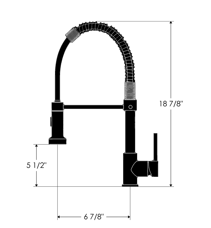 Spiro Single-Hole Kitchen Faucet with Pull-Down Spring Spout dimension drawing