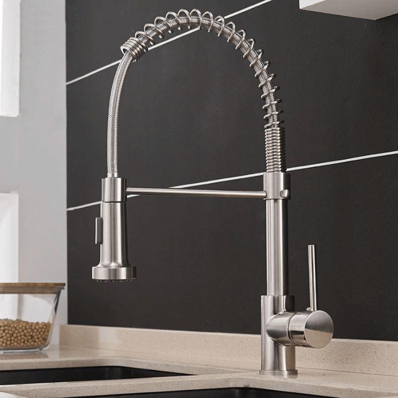 Kitchen Faucet - Spiro Single-Hole Kitchen Faucet with Pull-Down Spring Spout - undefined - Signature Faucets #color_brushed nickel
