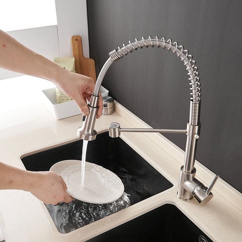 Kitchen Faucet - Spiro Single-Hole Kitchen Faucet with Pull-Down Spring Spout - undefined - Signature Faucets #color_brushed nickel