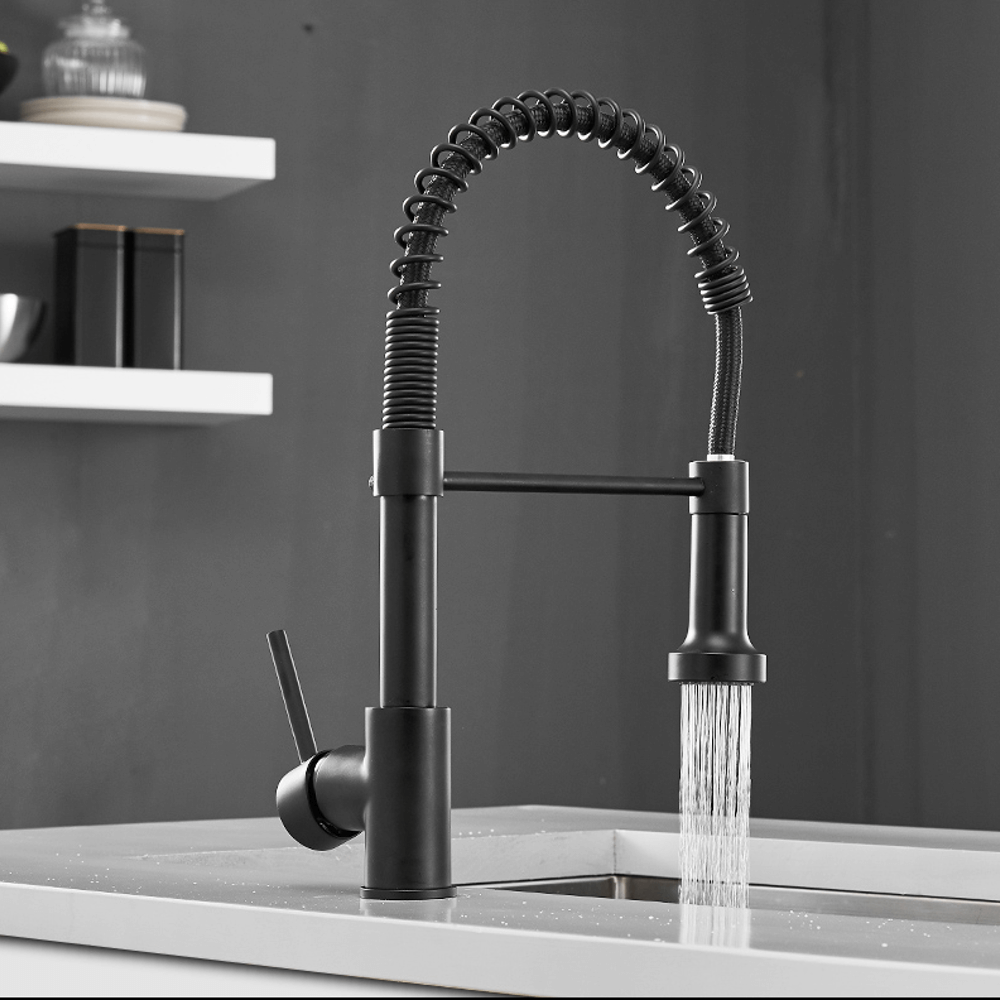 Kitchen Faucet - Spiro Single-Hole Kitchen Faucet with Pull-Down Spring Spout - undefined - Signature Faucets #color_matte black