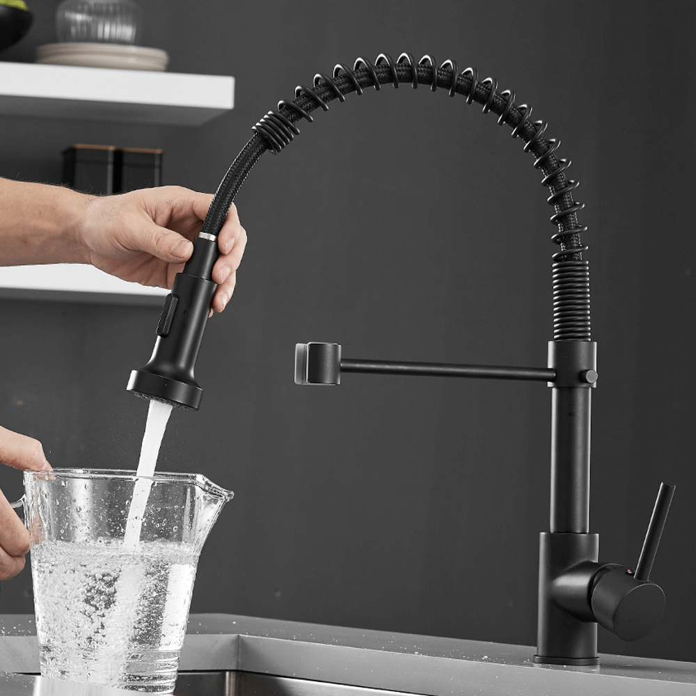 Kitchen Faucet - Spiro Single-Hole Kitchen Faucet with Pull-Down Spring Spout - undefined - Signature Faucets #color_matte black