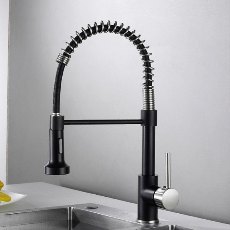 Kitchen Faucet - Spiro Single-Hole Kitchen Faucet with Pull-Down Spring Spout - undefined - Signature Faucets #color_matte black and brushed nickel