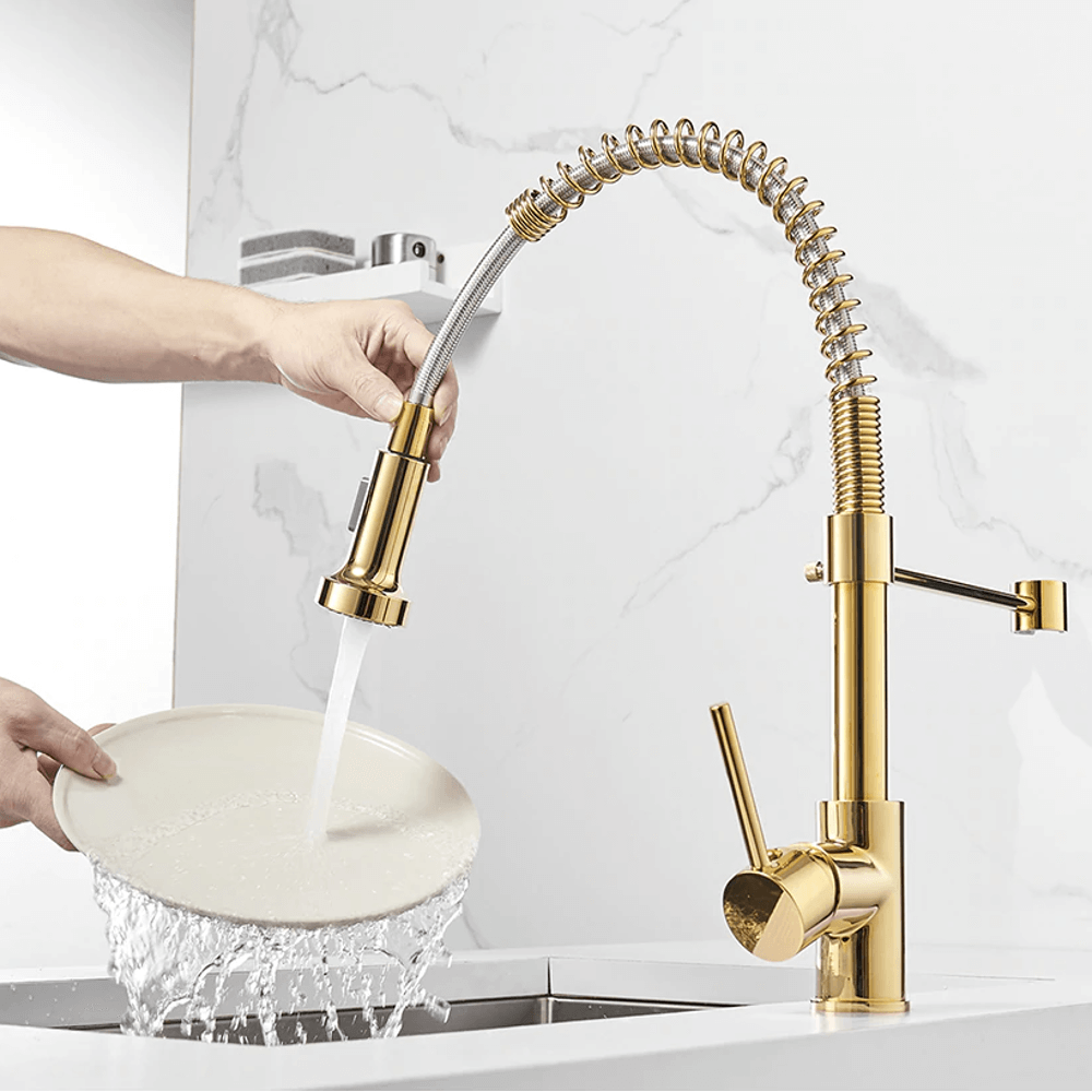 Kitchen Faucet - Spiro Single-Hole Kitchen Faucet with Pull-Down Spring Spout - undefined - Signature Faucets #color_gold