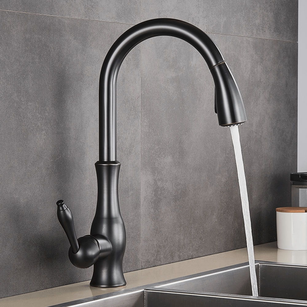 Kitchen Faucet - Victorian Single-Hole Kitchen Faucet With Pull Out Spout - undefined - Signature Faucets #color_matte black