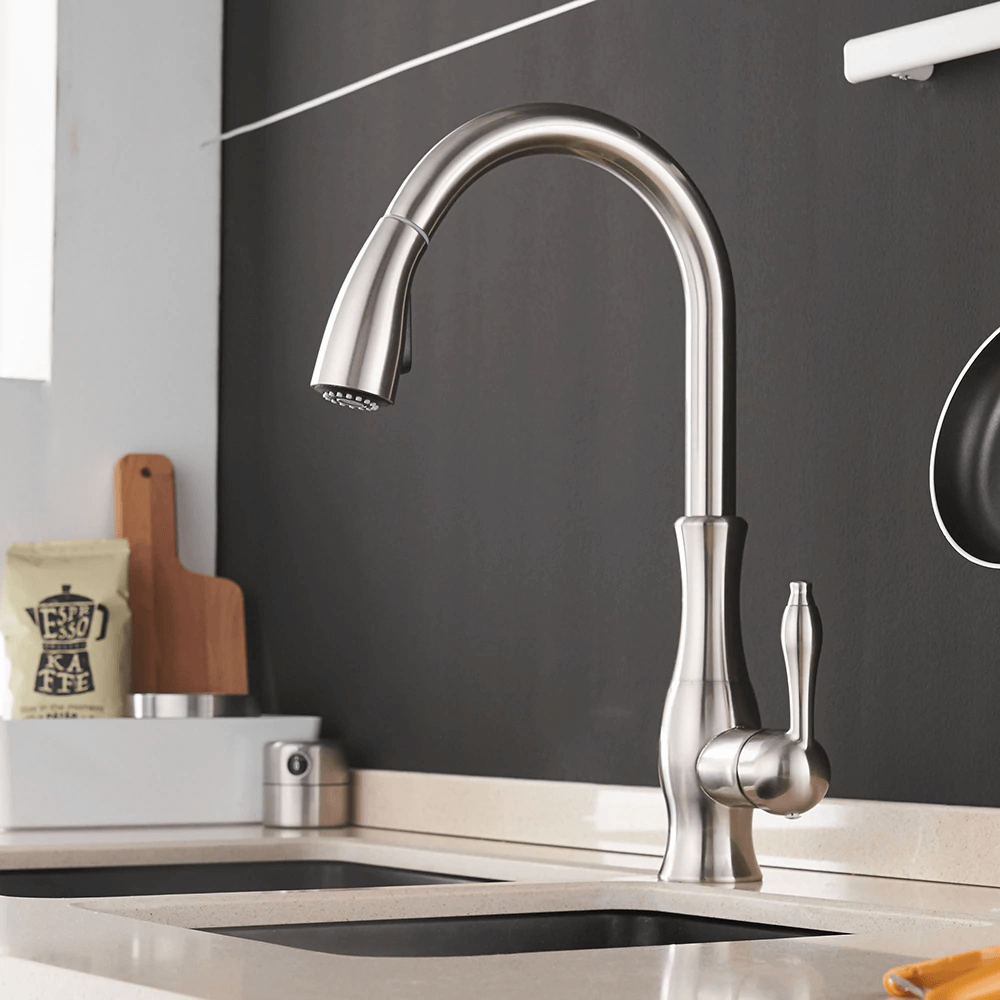 Kitchen Faucet - Victorian Single-Hole Kitchen Faucet With Pull Out Spout - undefined - Signature Faucets #color_brushed nickel