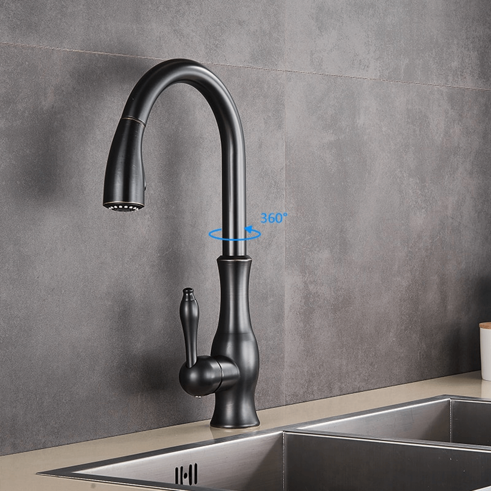 Kitchen Faucet - Victorian Single-Hole Kitchen Faucet With Pull Out Spout - undefined - Signature Faucets #color_matte black
