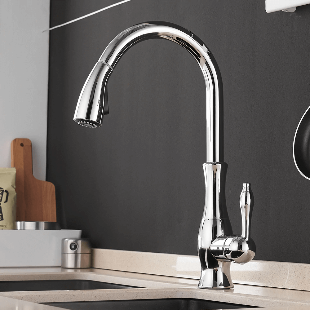 Kitchen Faucet - Victorian Single-Hole Kitchen Faucet With Pull Out Spout - undefined - Signature Faucets #color_chrome