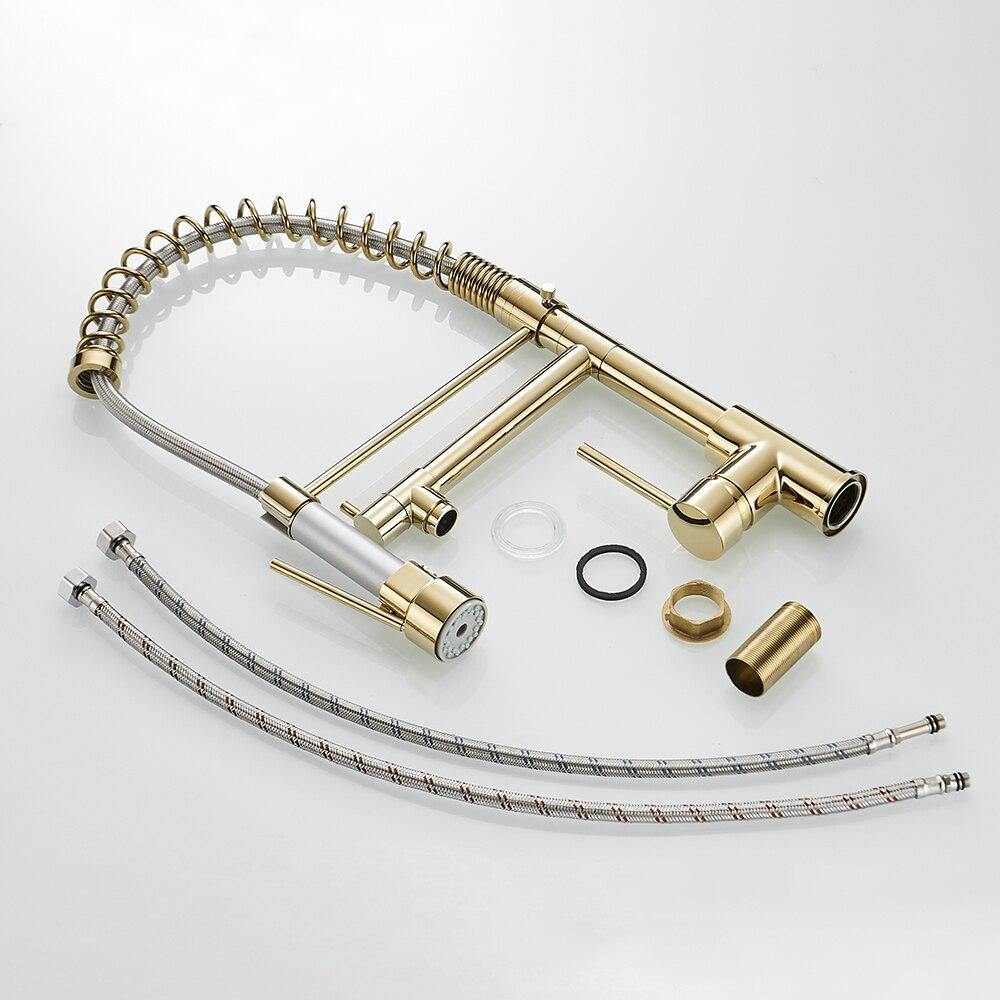 Kitchen Faucet - Spiro Single-Hole Dual Handle Kitchen Faucet with Pull-Down Spring Spout - undefined - Signature Faucets #color_gold