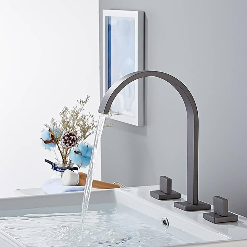 Bathroom Sink Faucet - Freyer Contemporary Solid Brass Deck Mounted Square Bathroom Faucet 3 Hole Double Handle - undefined - Signature Faucets