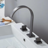 Bathroom Sink Faucet - Freyer Contemporary Solid Brass Deck Mounted Square Bathroom Faucet 3 Hole Double Handle - undefined - Signature Faucets