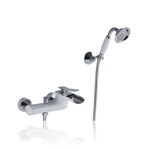 Bathtub Filler Faucet - Helfer Waterfall Bathtub Filler Faucet Wall Mounted with Hand Shower Solid Brass - undefined - Signature Faucets