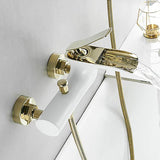 Bathtub Filler Faucet - Helfer Waterfall Bathtub Filler Faucet Wall Mounted with Hand Shower Solid Brass - undefined - Signature Faucets