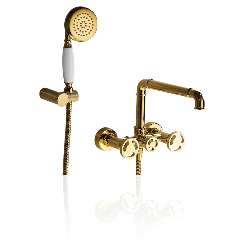 Bathtub Filler Faucet - Imdorf Industrial Style Bathtub Filler Faucet Wall Mounted with Hand Shower Solid Brass - undefined - Signature Faucets