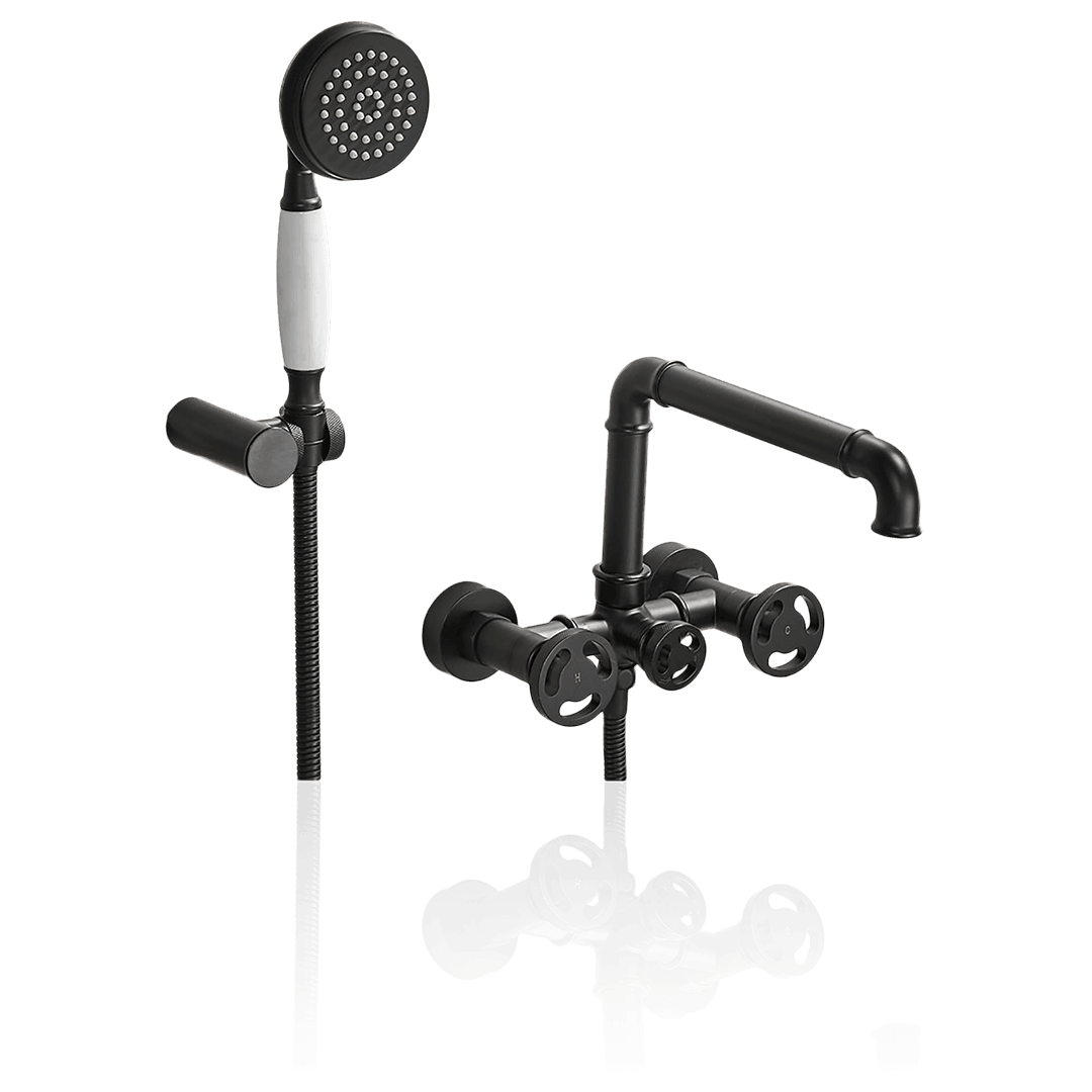 Bathtub Filler Faucet - Imdorf Industrial Style Bathtub Filler Faucet Wall Mounted with Hand Shower Solid Brass - undefined - Signature Faucets