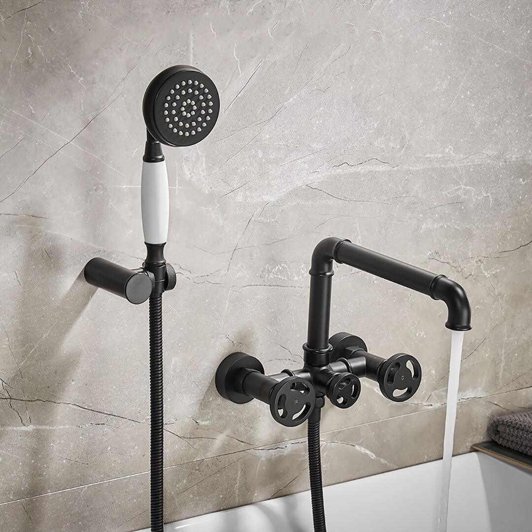 Bathtub Filler Faucet - Imdorf Industrial Style Bathtub Filler Faucet Wall Mounted with Hand Shower Solid Brass - undefined - Signature Faucets