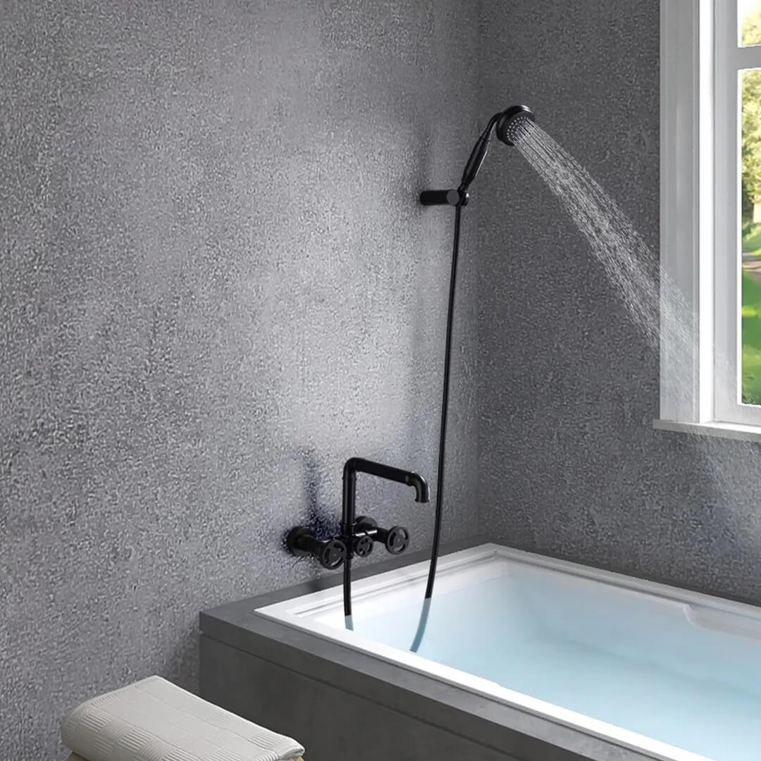 Bathtub Filler Faucet - Imdorf Industrial Style Bathtub Filler Faucet Wall Mounted with Hand Shower Solid Brass - undefined - Signature Faucets
