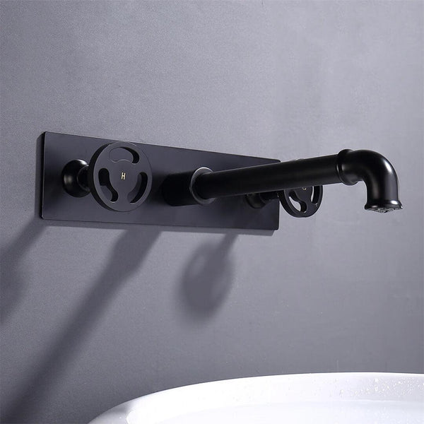 Bathroom Sink Faucet - Imdorf Wall Mounted Industrial Style Bathroom Sink Mixer Tap Faucet Dual Handles - undefined - Signature Faucets